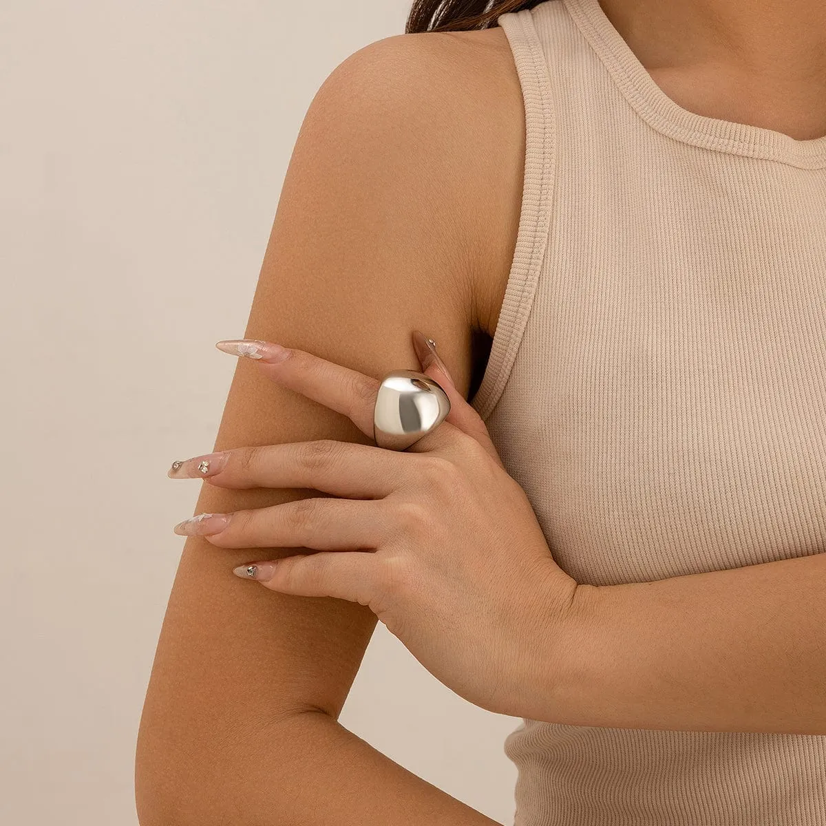 Exaggerated Chunky Gold Silver Plated Glossy Ring