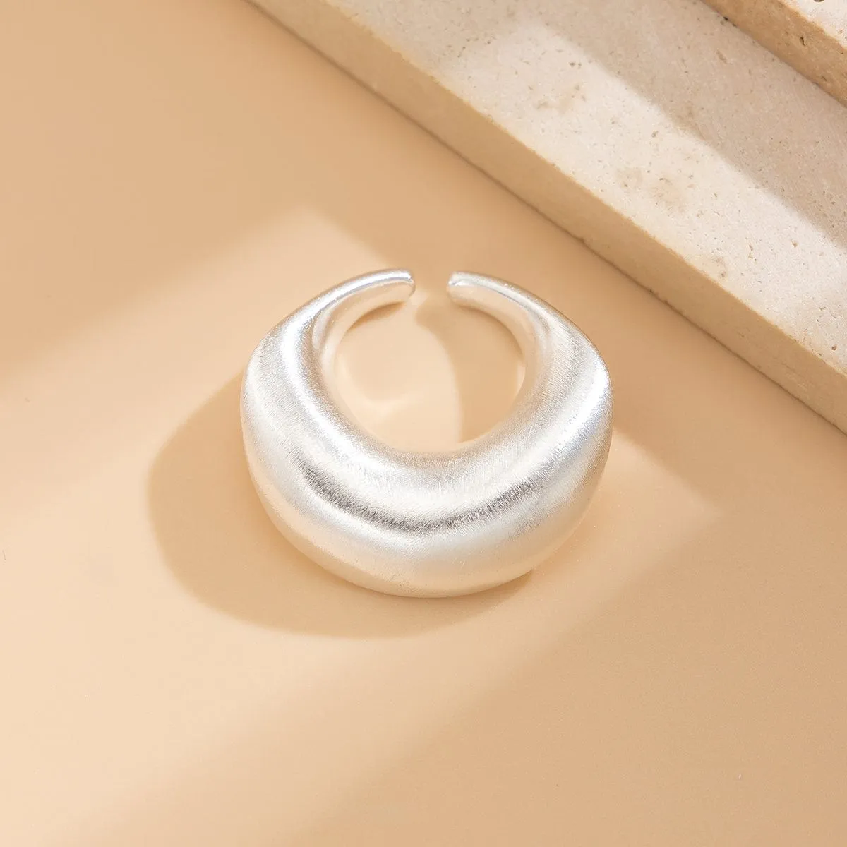 Exaggerated Frosted Gold Silver Tone Curved Open Ring