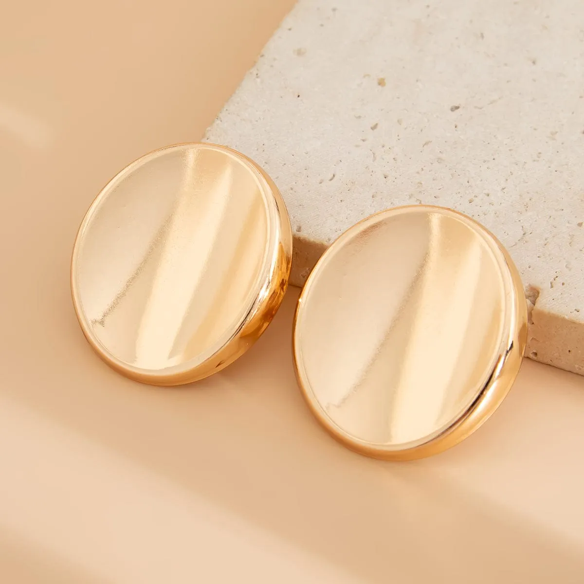 Exaggerated Gold Silver Tone Glossy Mirror Earrings