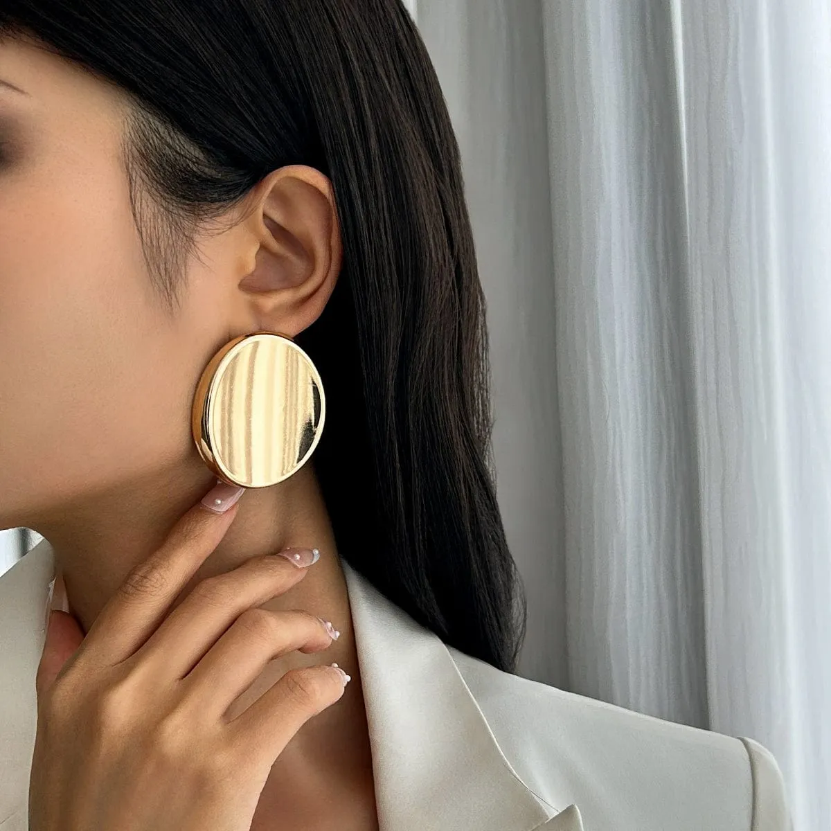 Exaggerated Gold Silver Tone Glossy Mirror Earrings