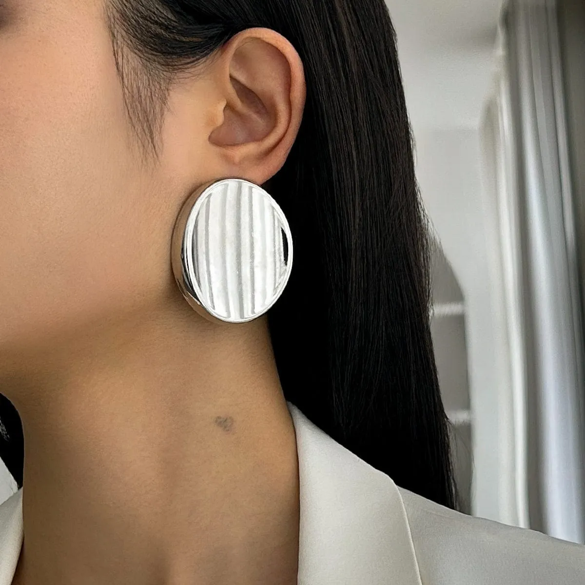 Exaggerated Gold Silver Tone Glossy Mirror Earrings