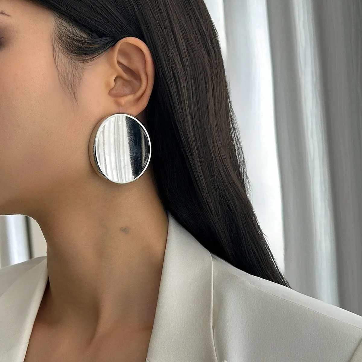 Exaggerated Gold Silver Tone Glossy Mirror Earrings