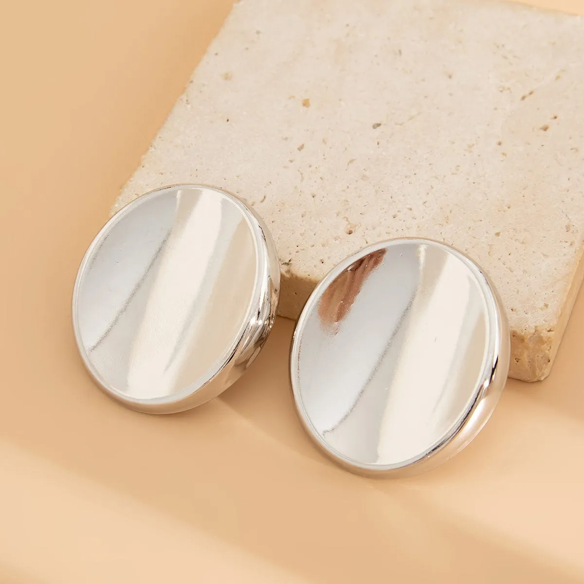 Exaggerated Gold Silver Tone Glossy Mirror Earrings