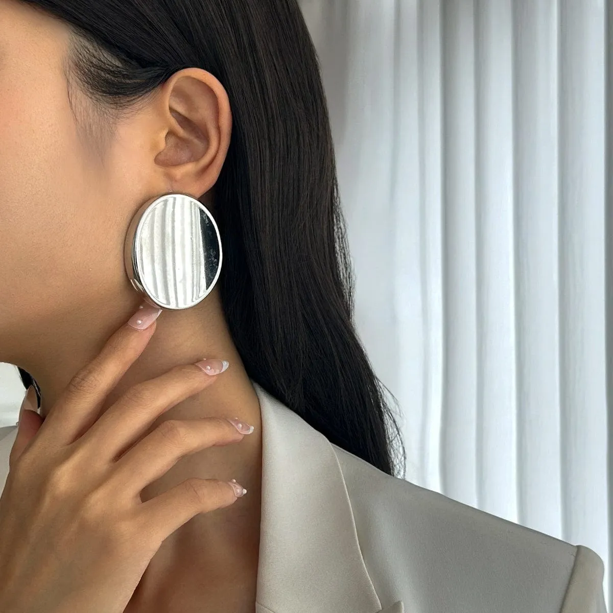Exaggerated Gold Silver Tone Glossy Mirror Earrings