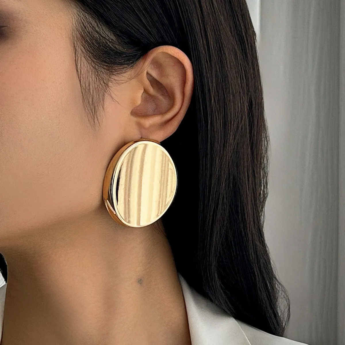 Exaggerated Gold Silver Tone Glossy Mirror Earrings