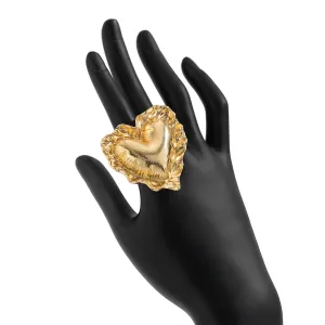Exaggerated Gold Silver Tone Pleated Heart Ring