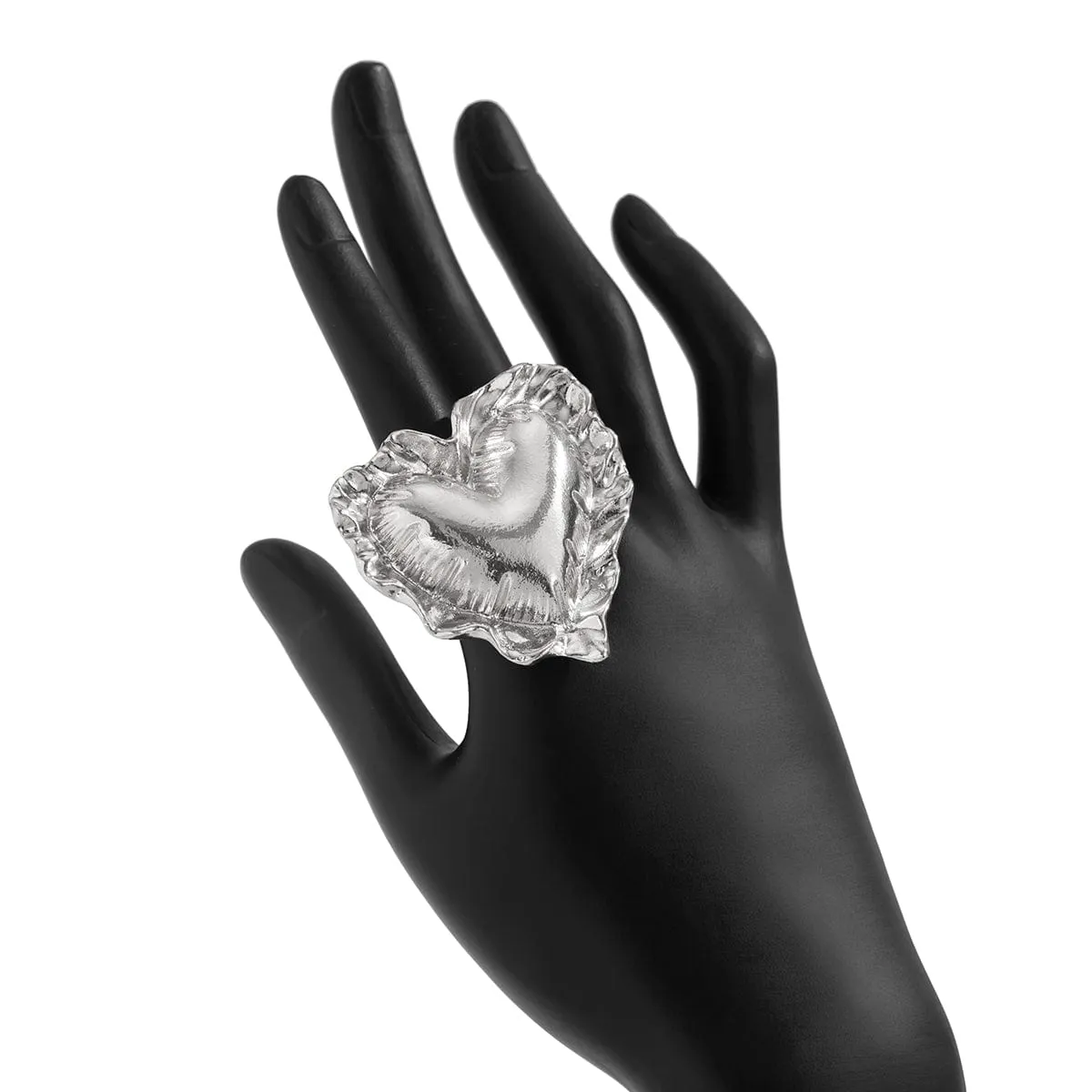 Exaggerated Gold Silver Tone Pleated Heart Ring