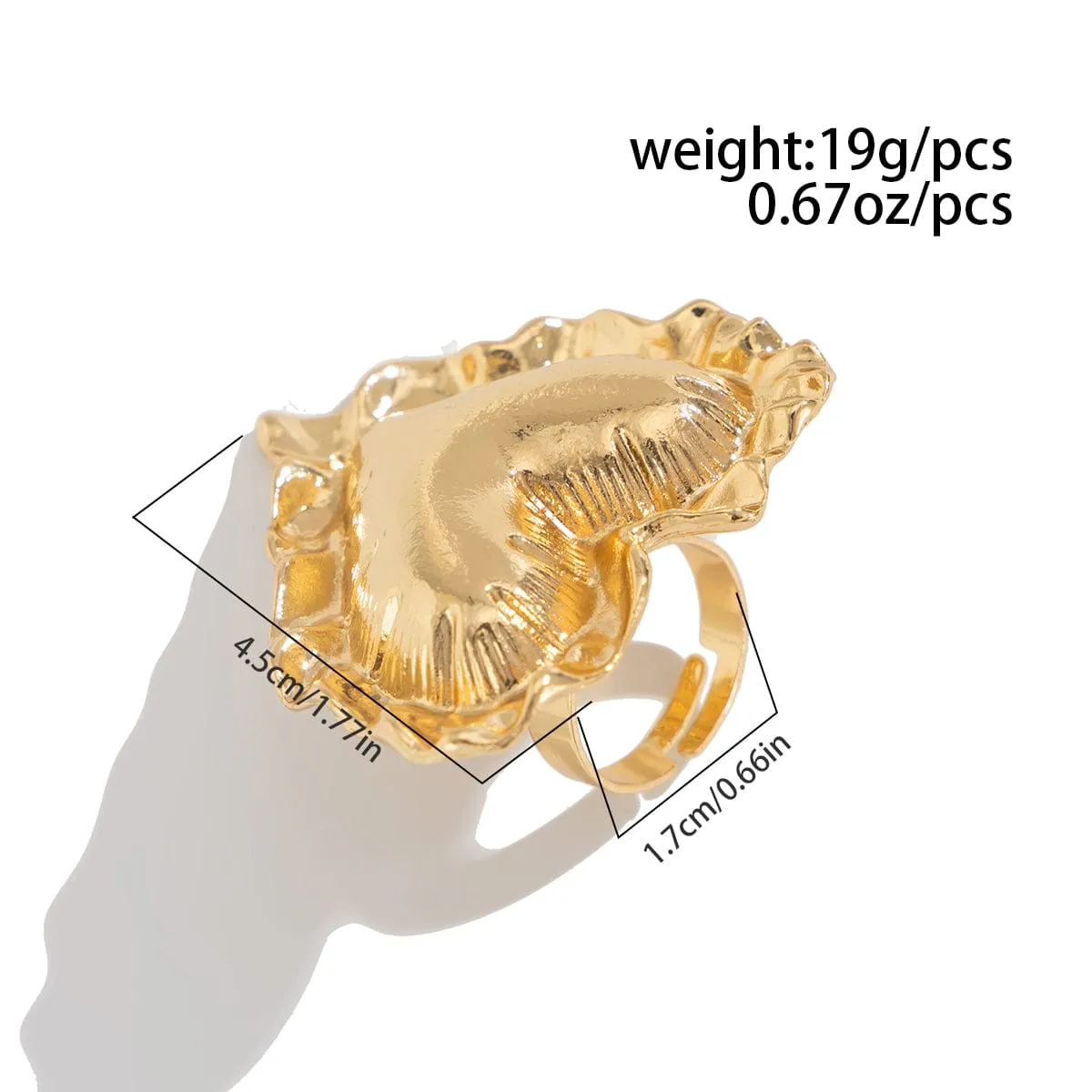 Exaggerated Gold Silver Tone Pleated Heart Ring