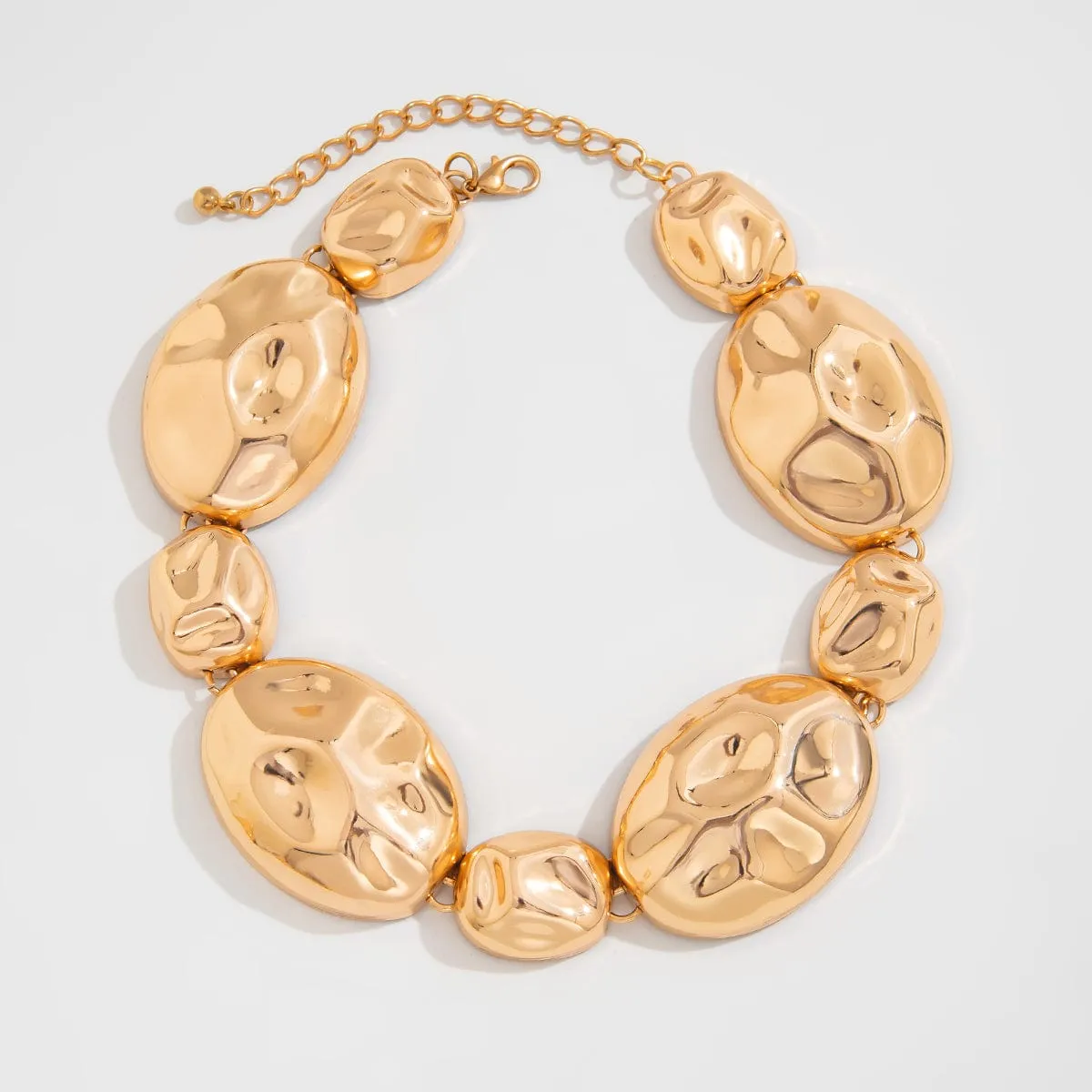 Exaggerated Gold Silver Tone Pleated Oval Dangle Earrings Necklace