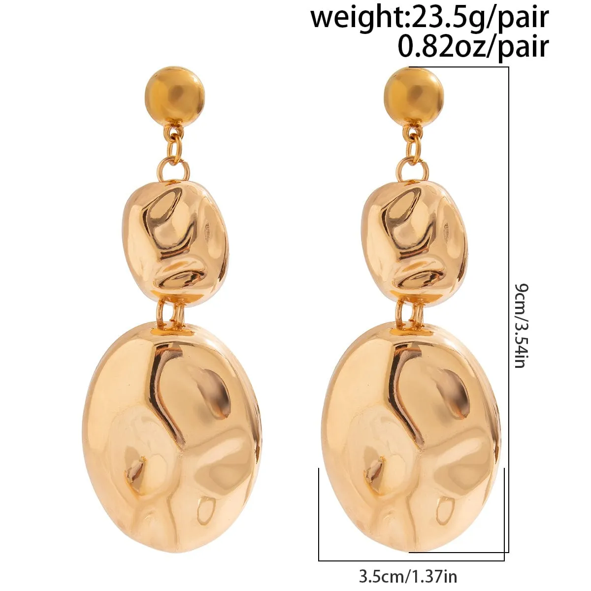 Exaggerated Gold Silver Tone Pleated Oval Dangle Earrings Necklace