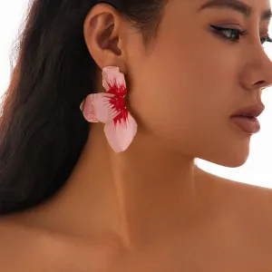 Exaggerated Pink Enamel Flower Stud Earrings