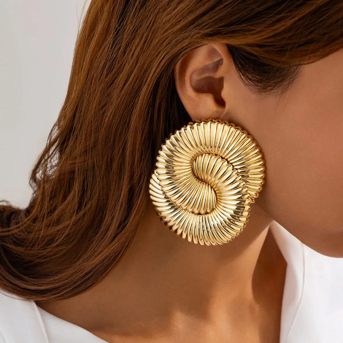 Exaggerated Textured Cross Hoop Stud Earrings