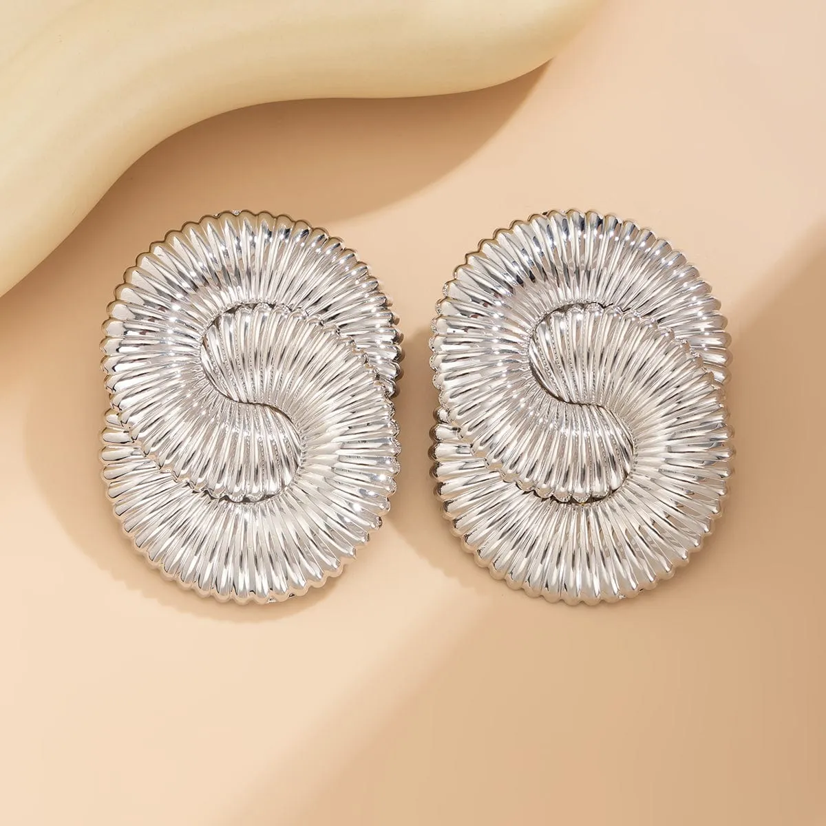 Exaggerated Textured Cross Hoop Stud Earrings