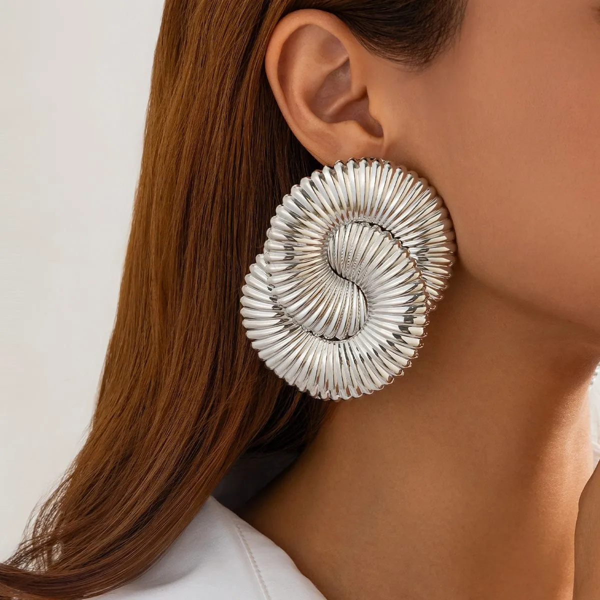 Exaggerated Textured Cross Hoop Stud Earrings