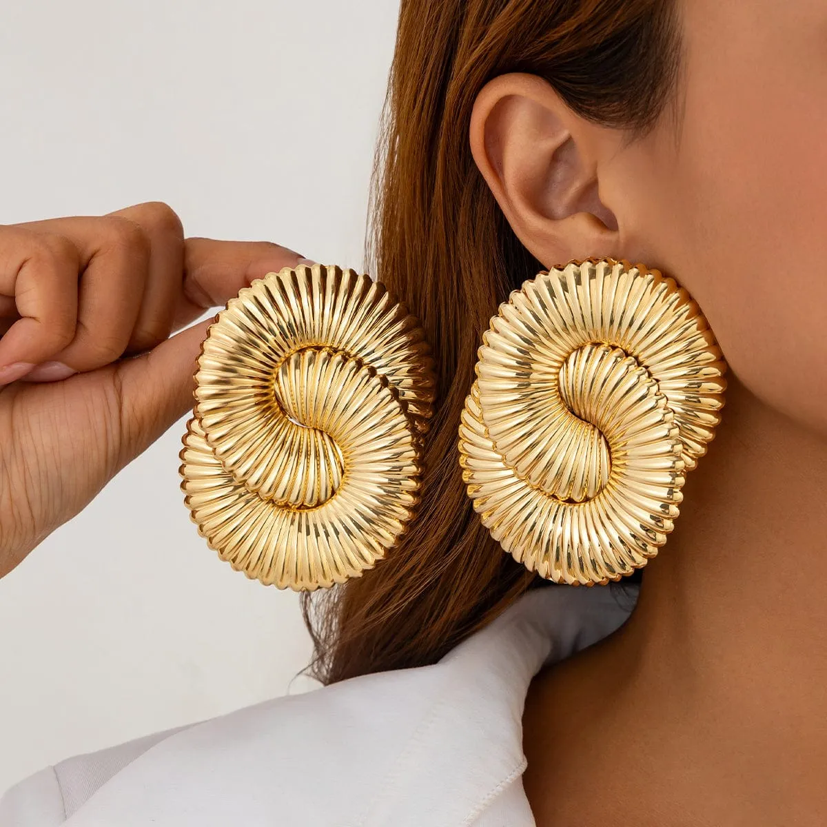 Exaggerated Textured Cross Hoop Stud Earrings