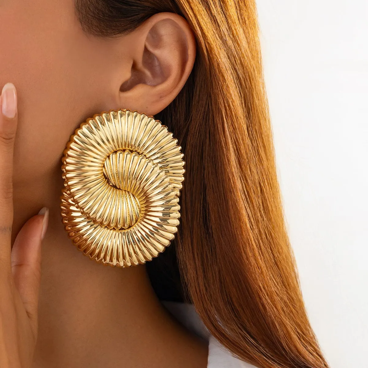 Exaggerated Textured Cross Hoop Stud Earrings