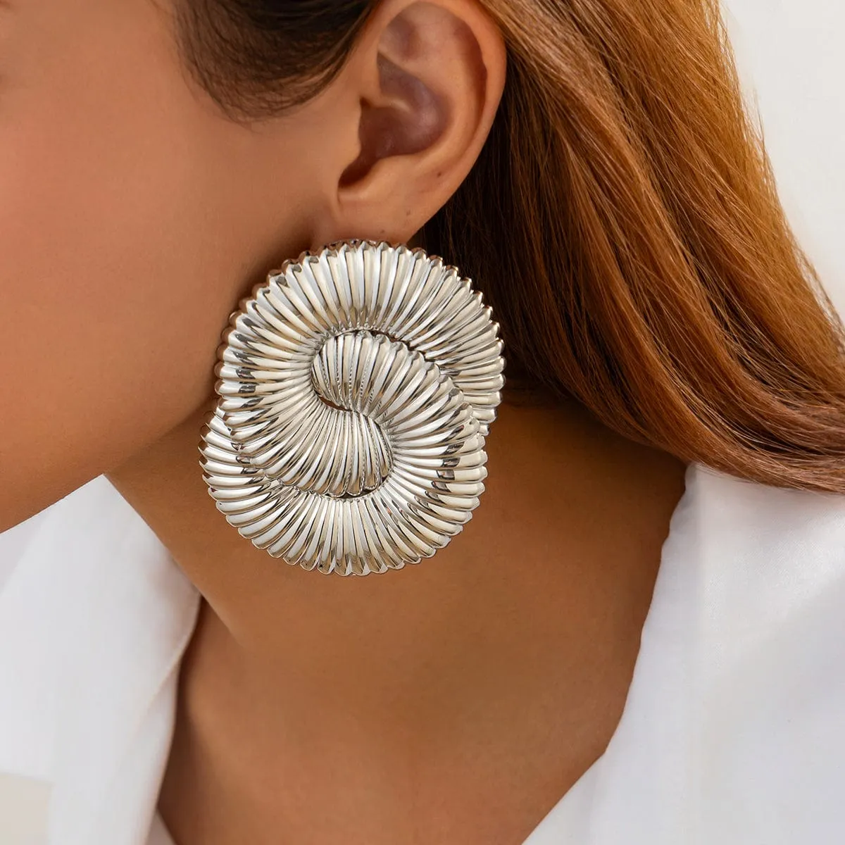 Exaggerated Textured Cross Hoop Stud Earrings