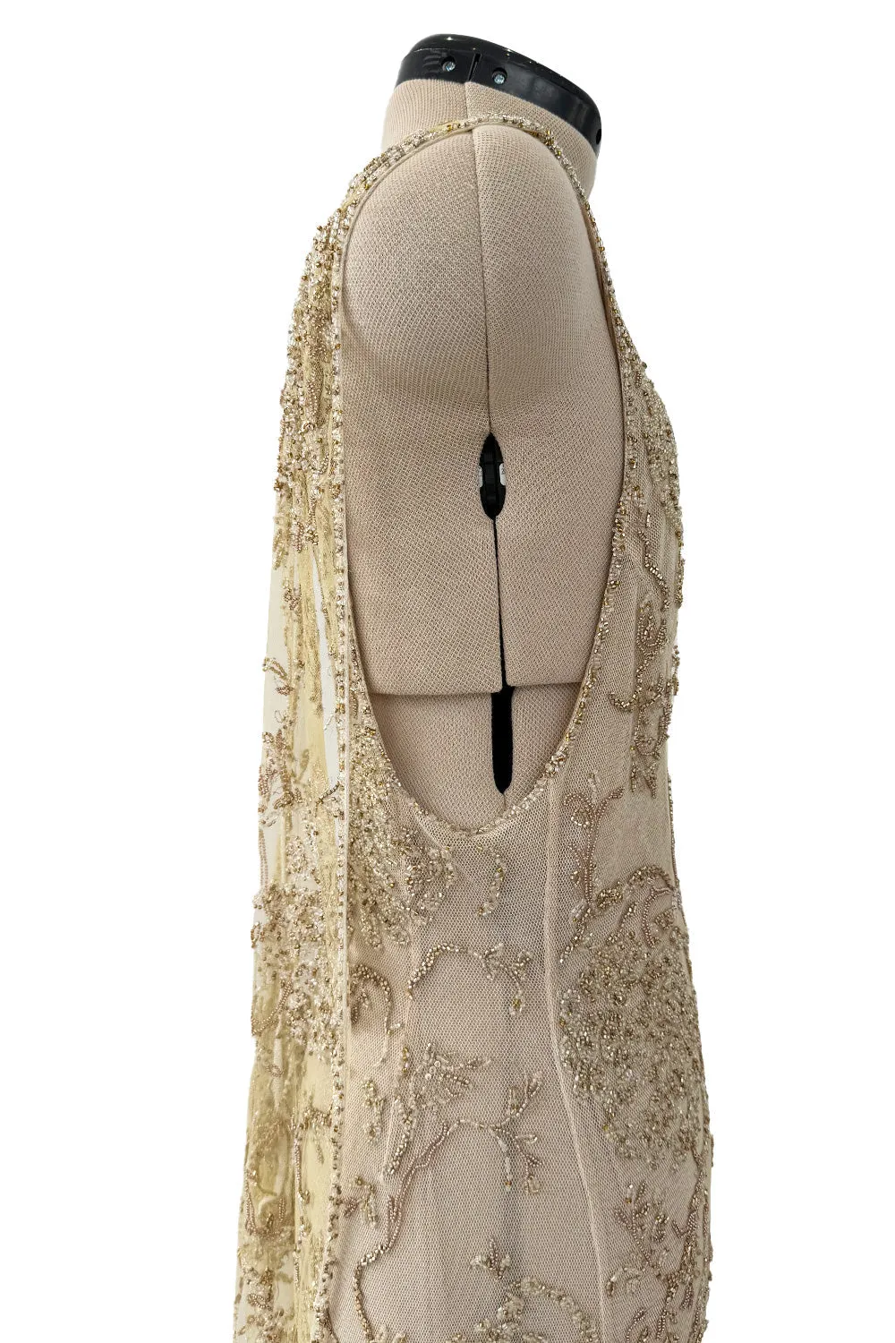 Exquisite Spring 1993 John Anthony Hand Beaded One Shoulder Dress on Pale Gold Silk Net