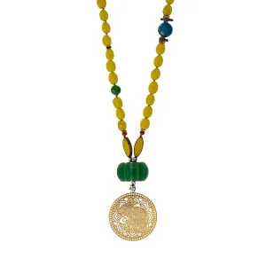 Filigree Gold Elephant Pendant African Beaded Yellow Necklace