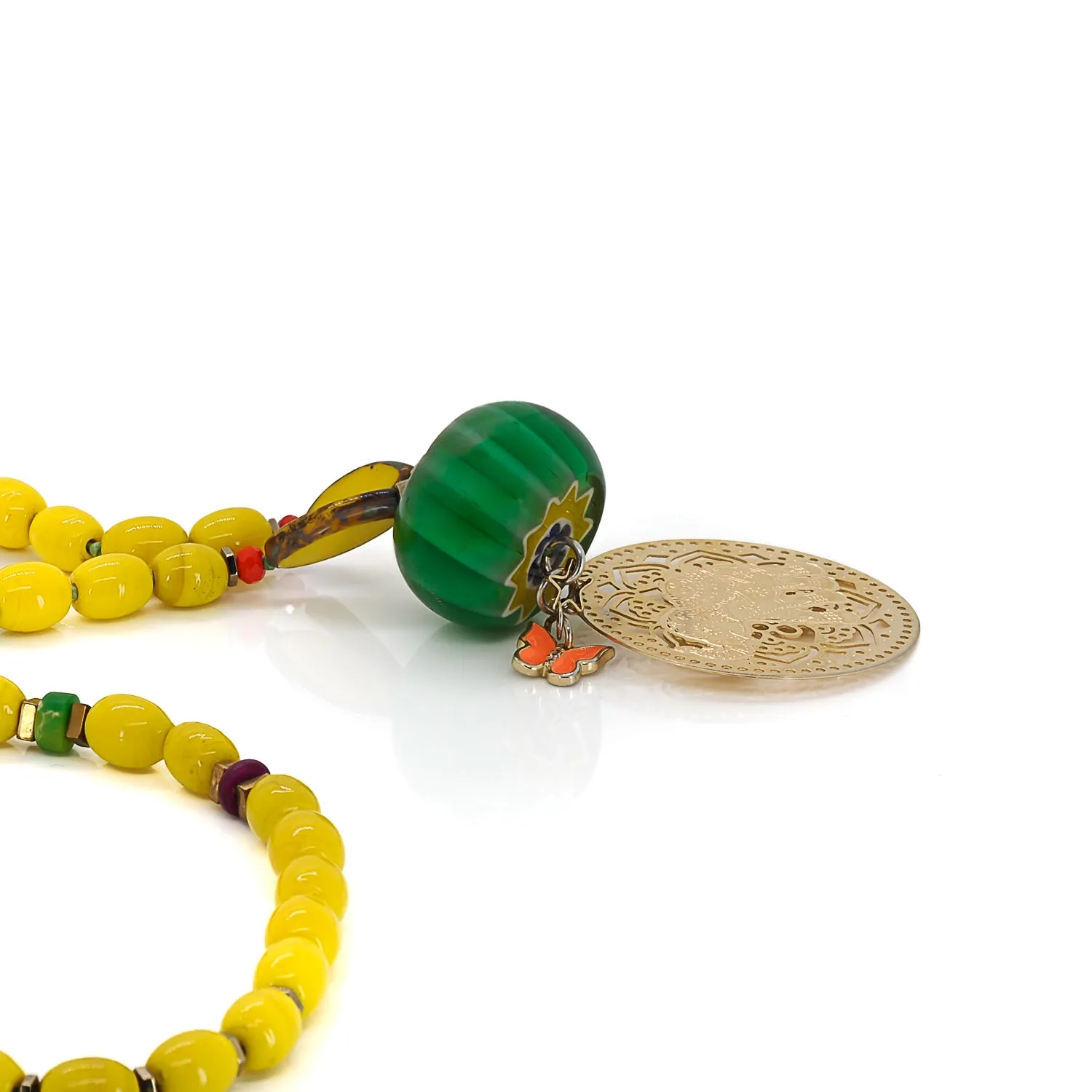 Filigree Gold Elephant Pendant African Beaded Yellow Necklace