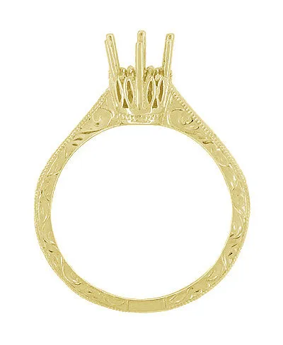 Filigree Scrolls Art Deco 1/4 Carat Crown Engagement Ring Setting in Yellow Gold
