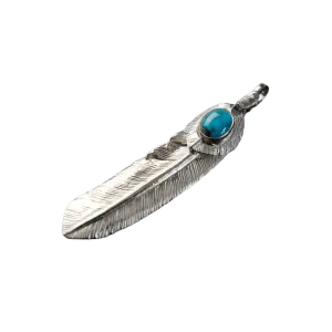 First Arrow's Large Feather Silver Pendant With Turquoise