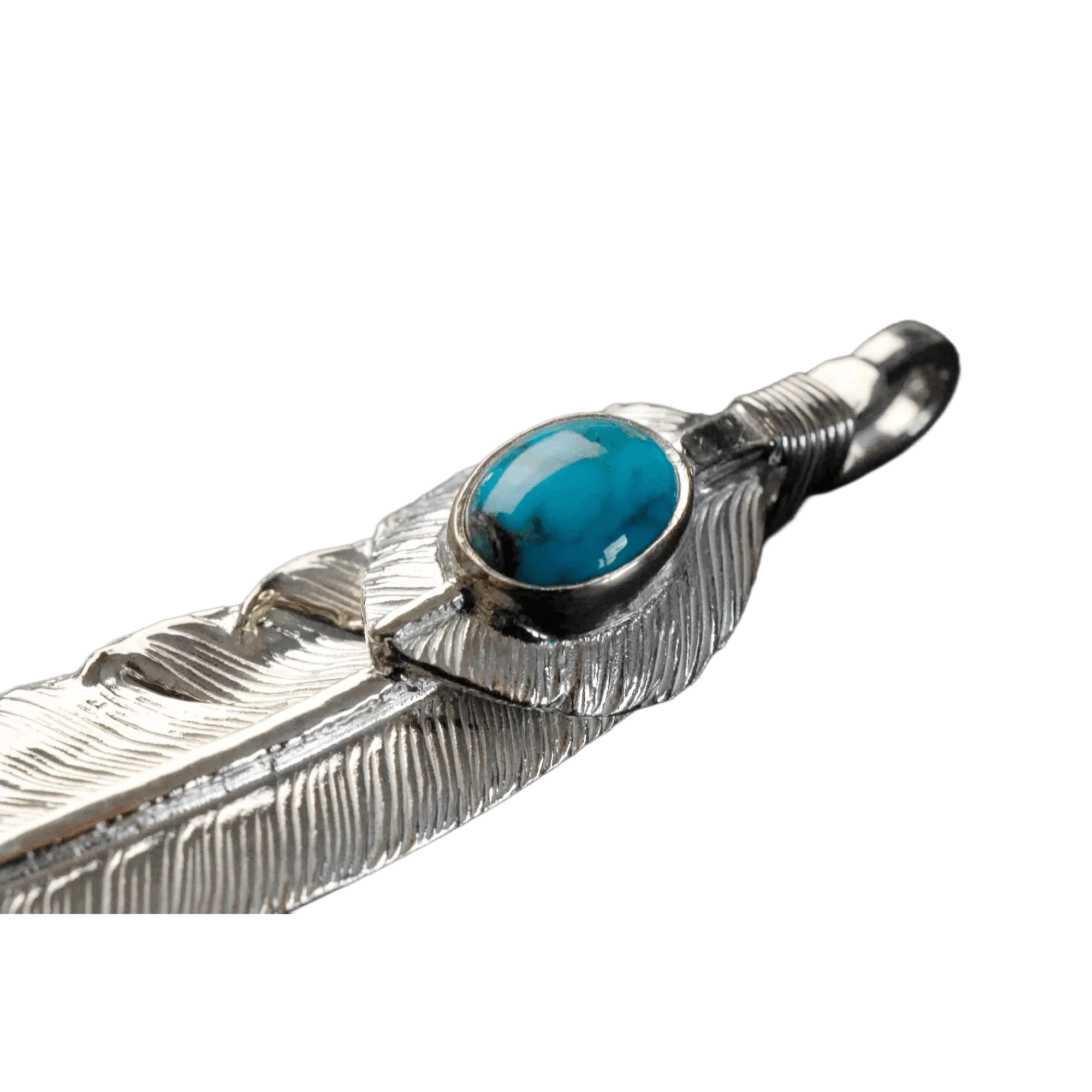 First Arrow's Large Feather Silver Pendant With Turquoise