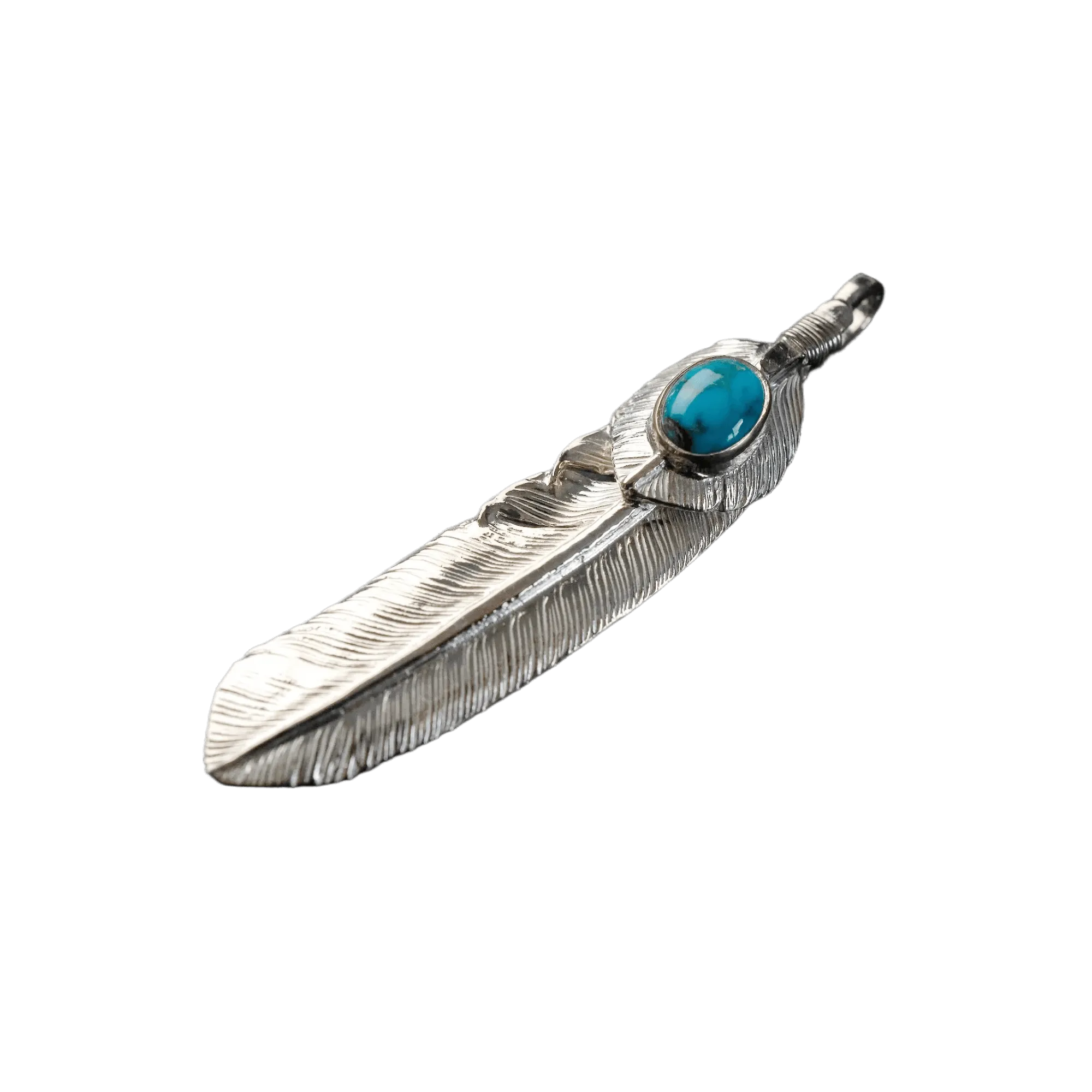 First Arrow's Large Feather Silver Pendant With Turquoise
