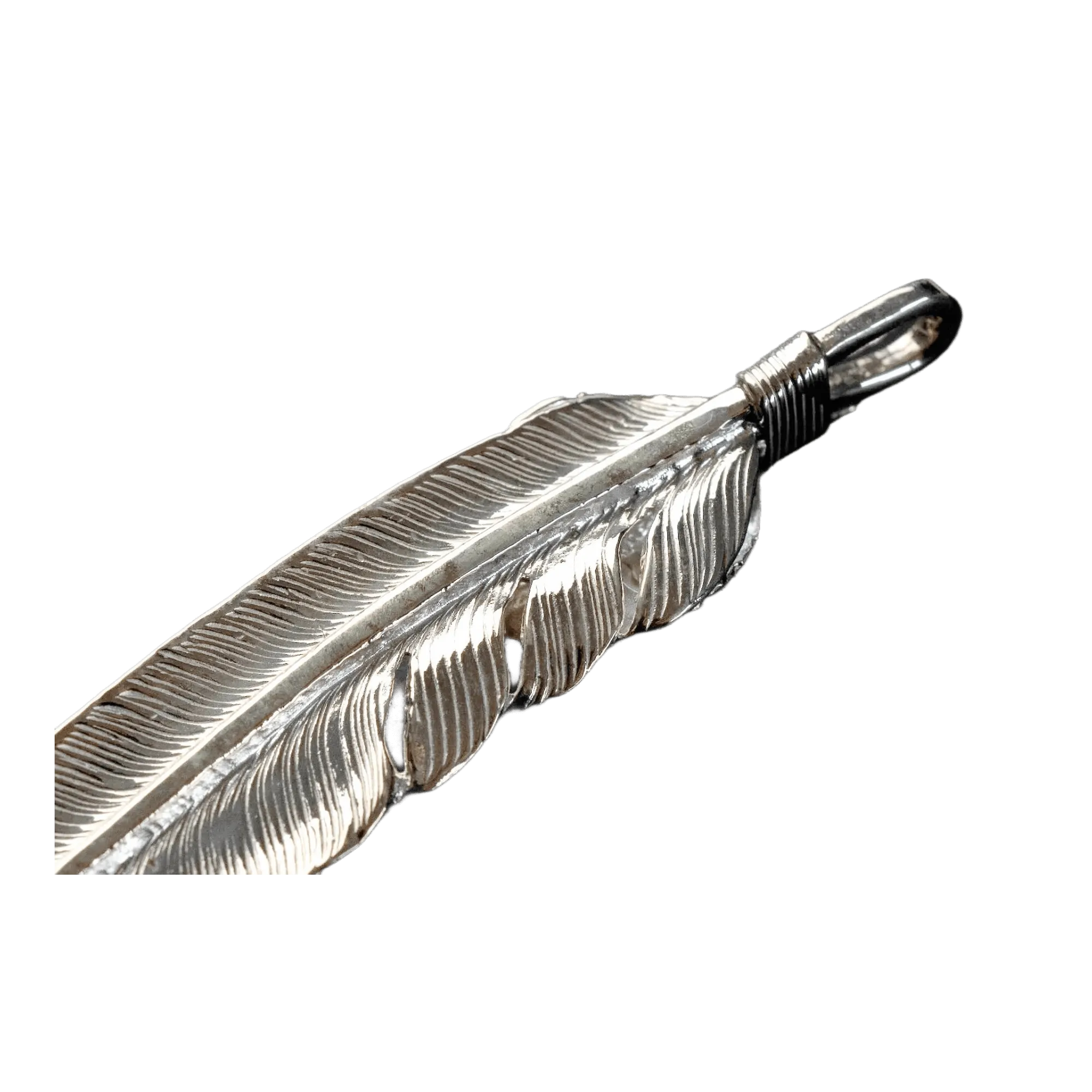 First Arrow's Large Feather Silver Pendant With Turquoise