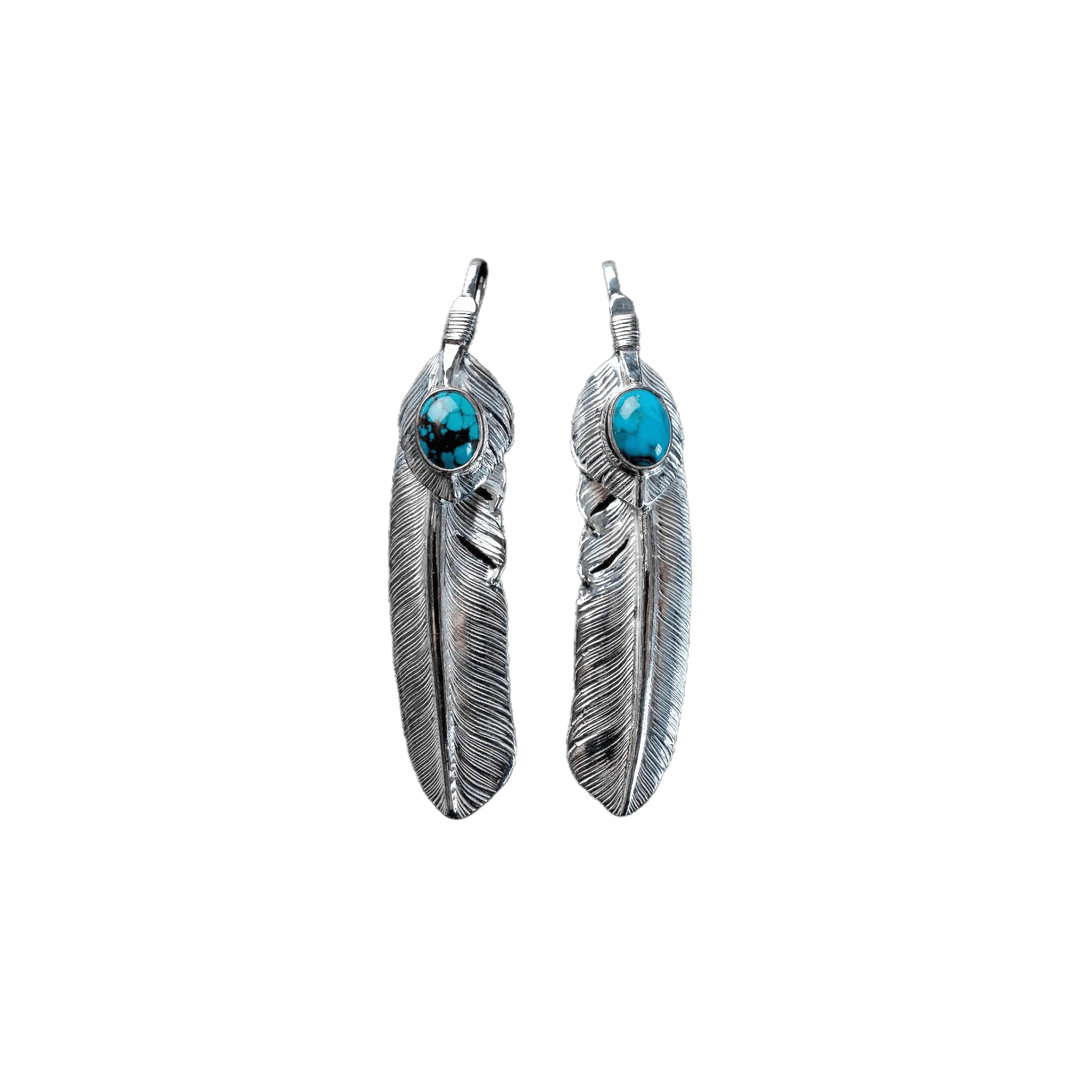 First Arrow's Large Feather Silver Pendant With Turquoise