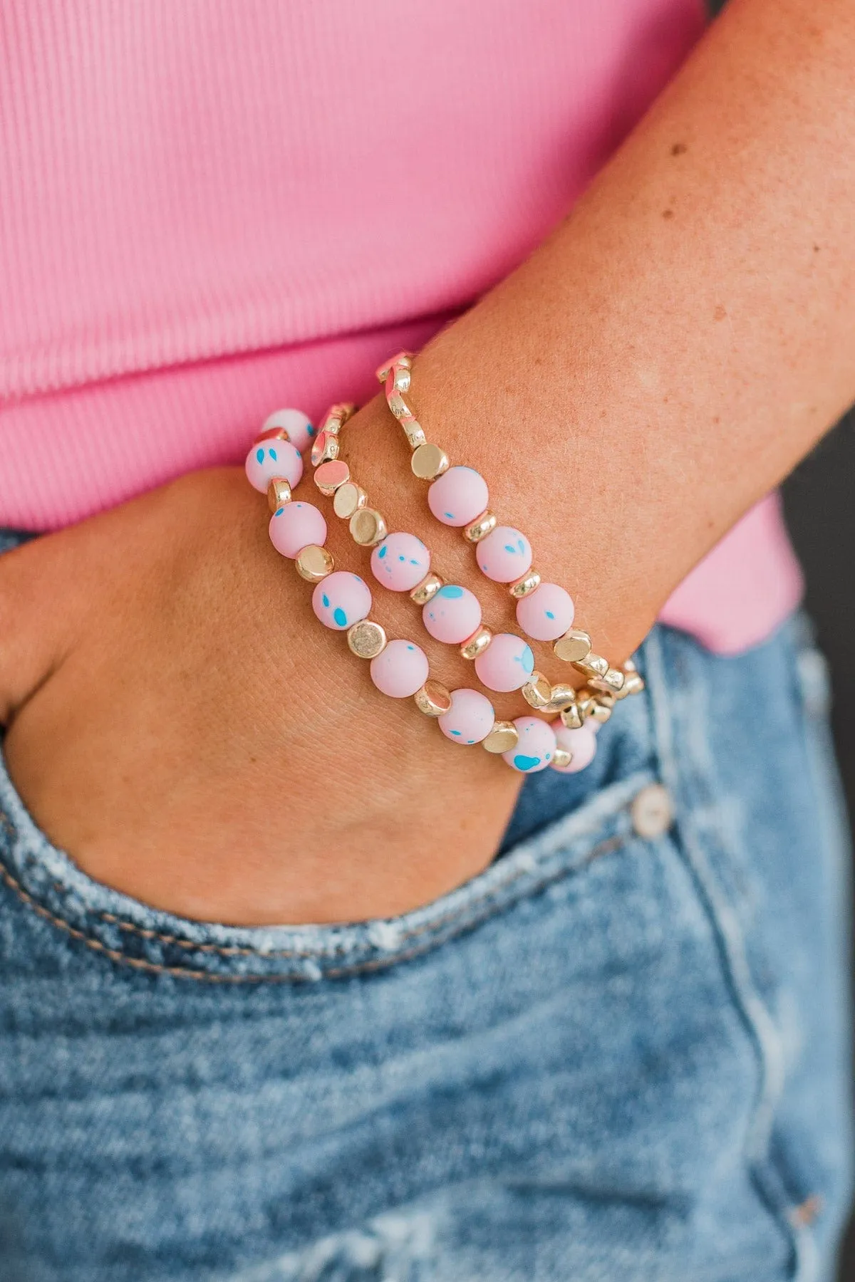 Forever Exquisite Bracelet Set- Gold & Pink