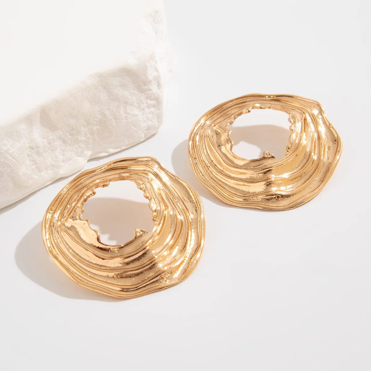 Geometric Chunky Irregular Textured Hoop Stud Earrings