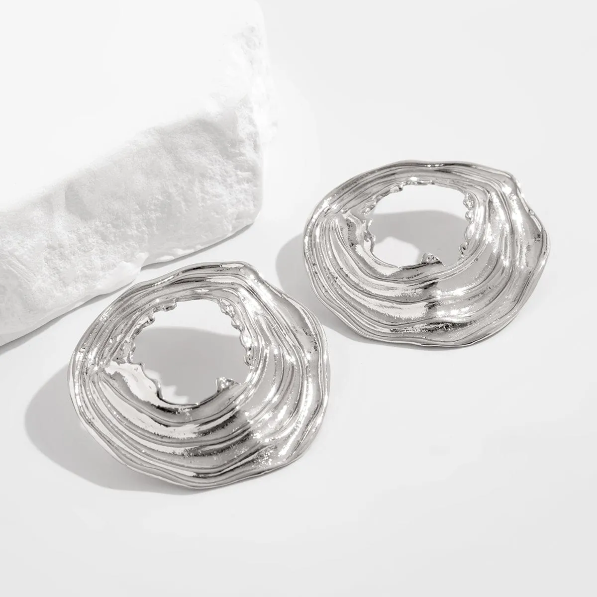 Geometric Chunky Irregular Textured Hoop Stud Earrings