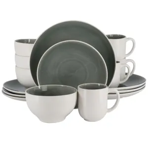 Gibson Elite Serenity Crackle Glazed 16 Piece Stoneware Dinnerware Set in Grey a