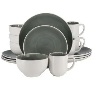 Gibson Elite Serenity Crackle Glazed 16 Piece Stoneware Dinnerware Set in Grey a
