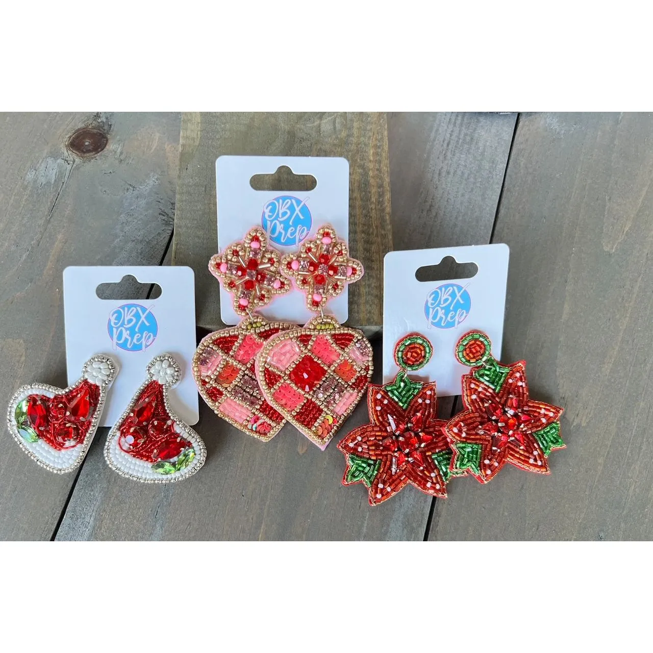 Glam Ornament Red Christmas Beaded Earrings