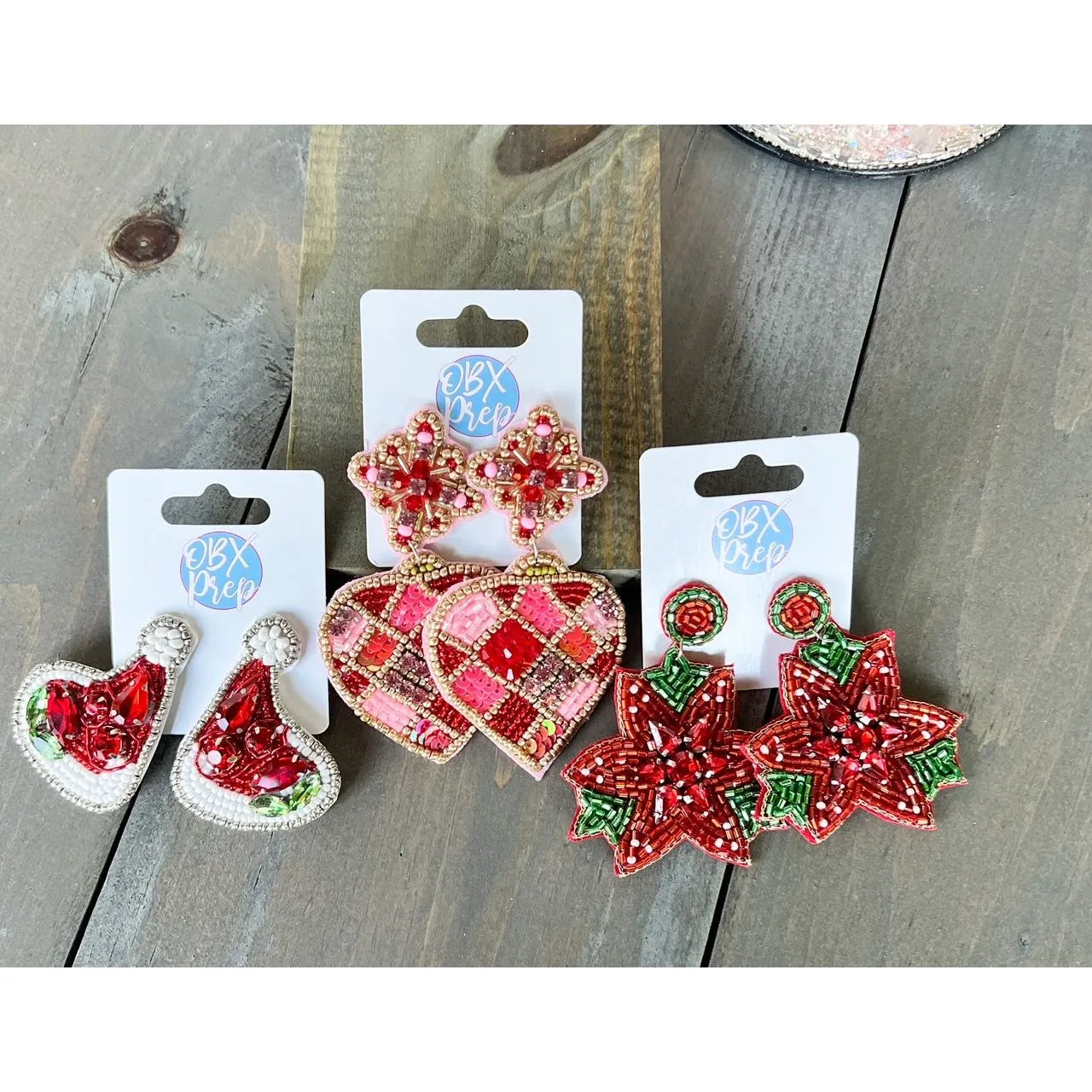 Glam Ornament Red Christmas Beaded Earrings