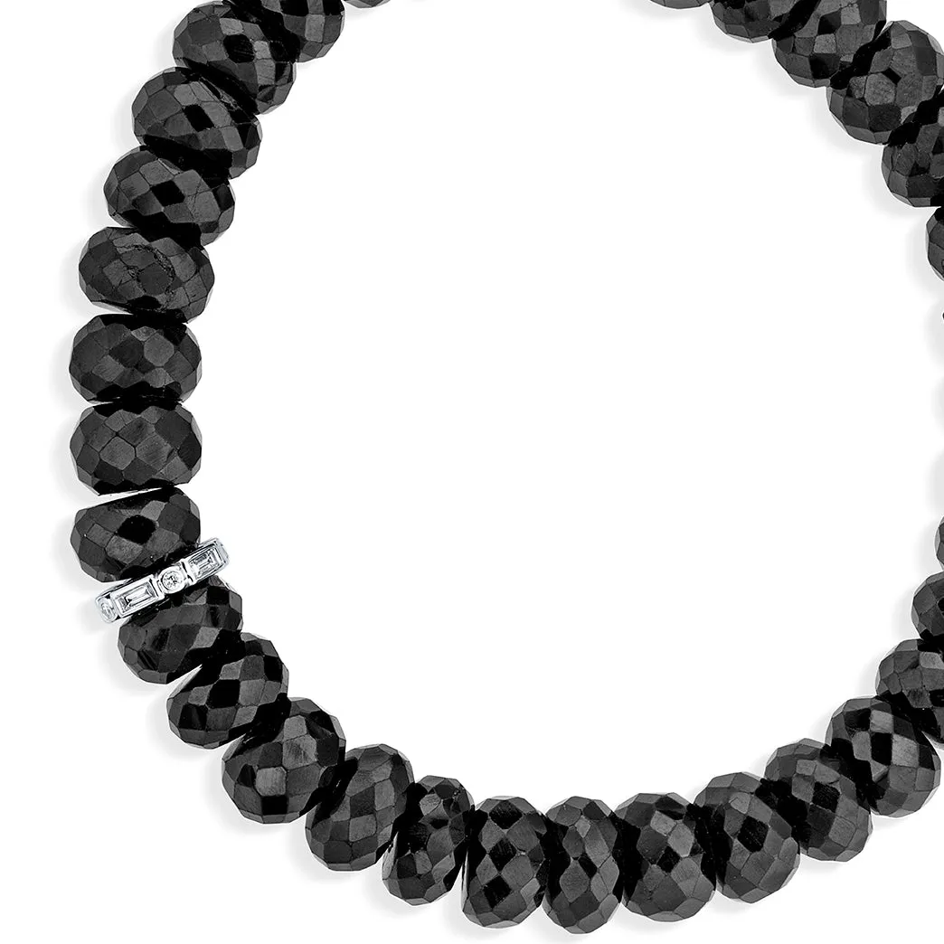 Gold & Diamond Baguette Rondelle on Black Spinel