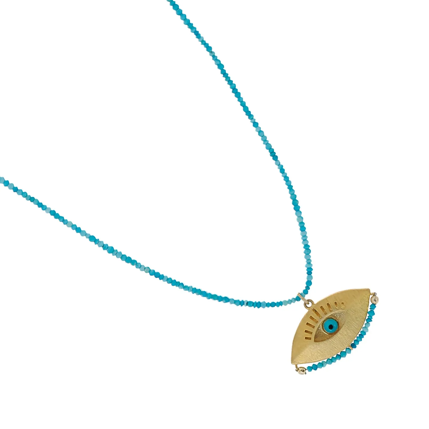 Gold Evil Eye Pendant Tiny Turquoise Stone Beaded Positive Necklace