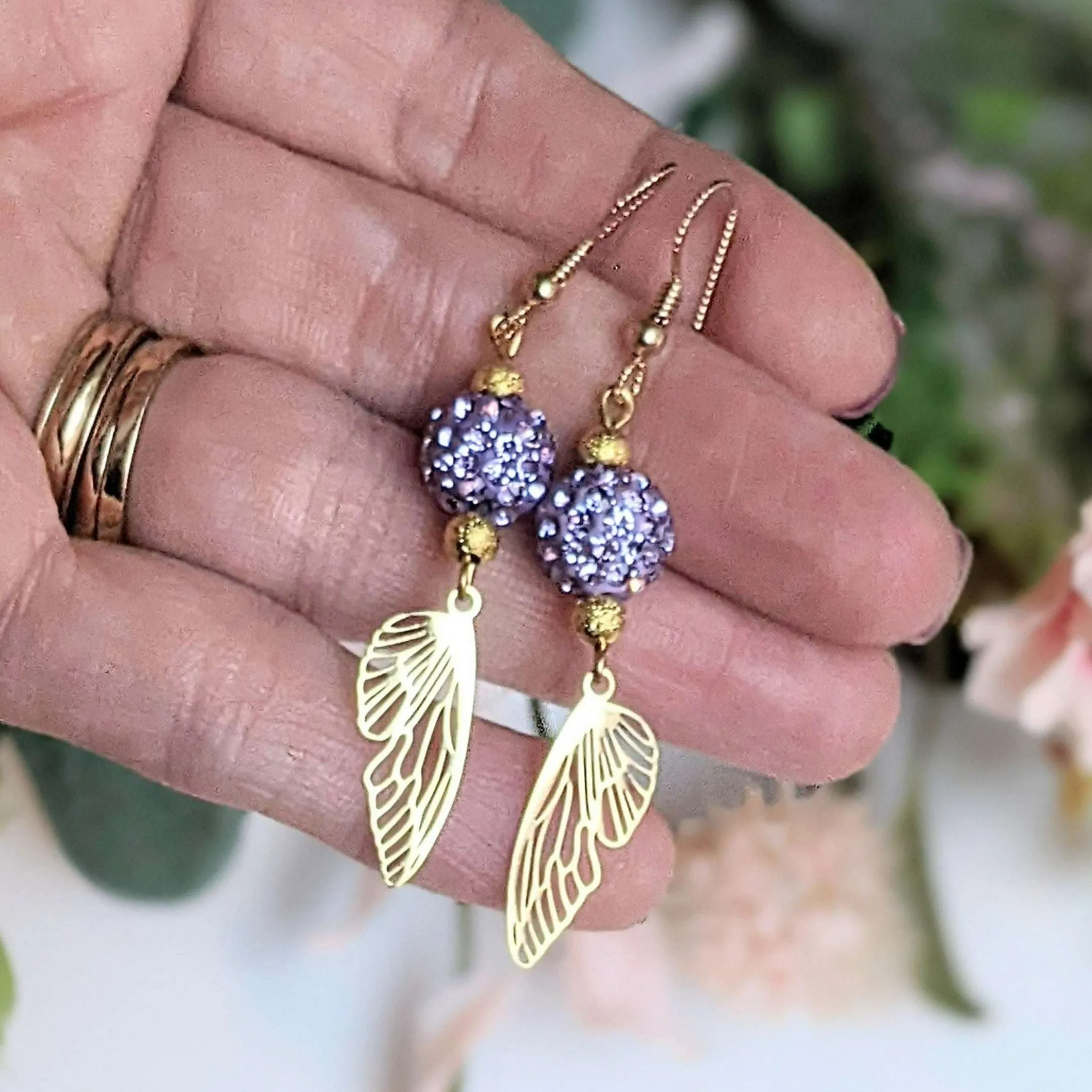 Gold Fairy/Butterfly Wing dangle earrings