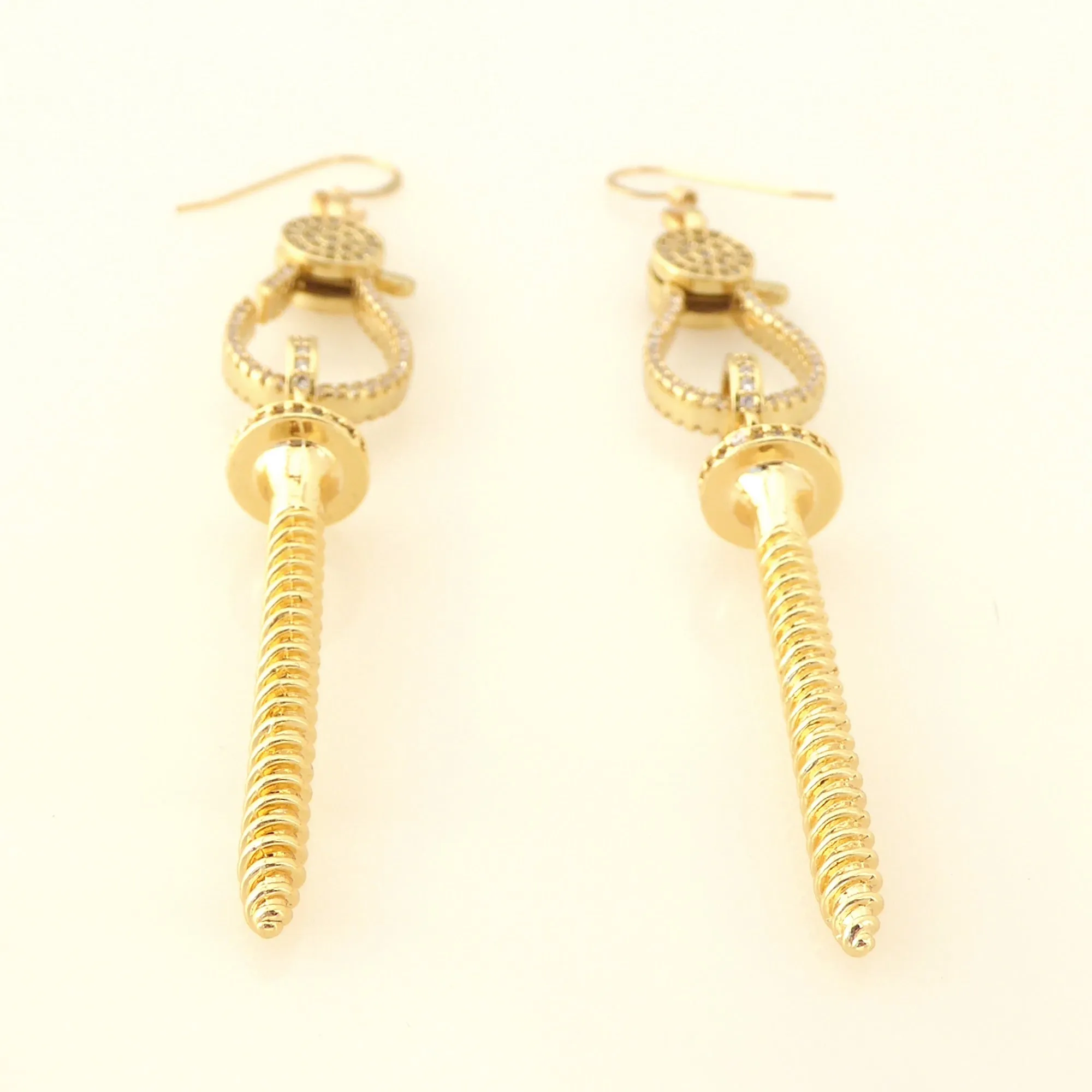 Gold rhinestone pave screw earrings