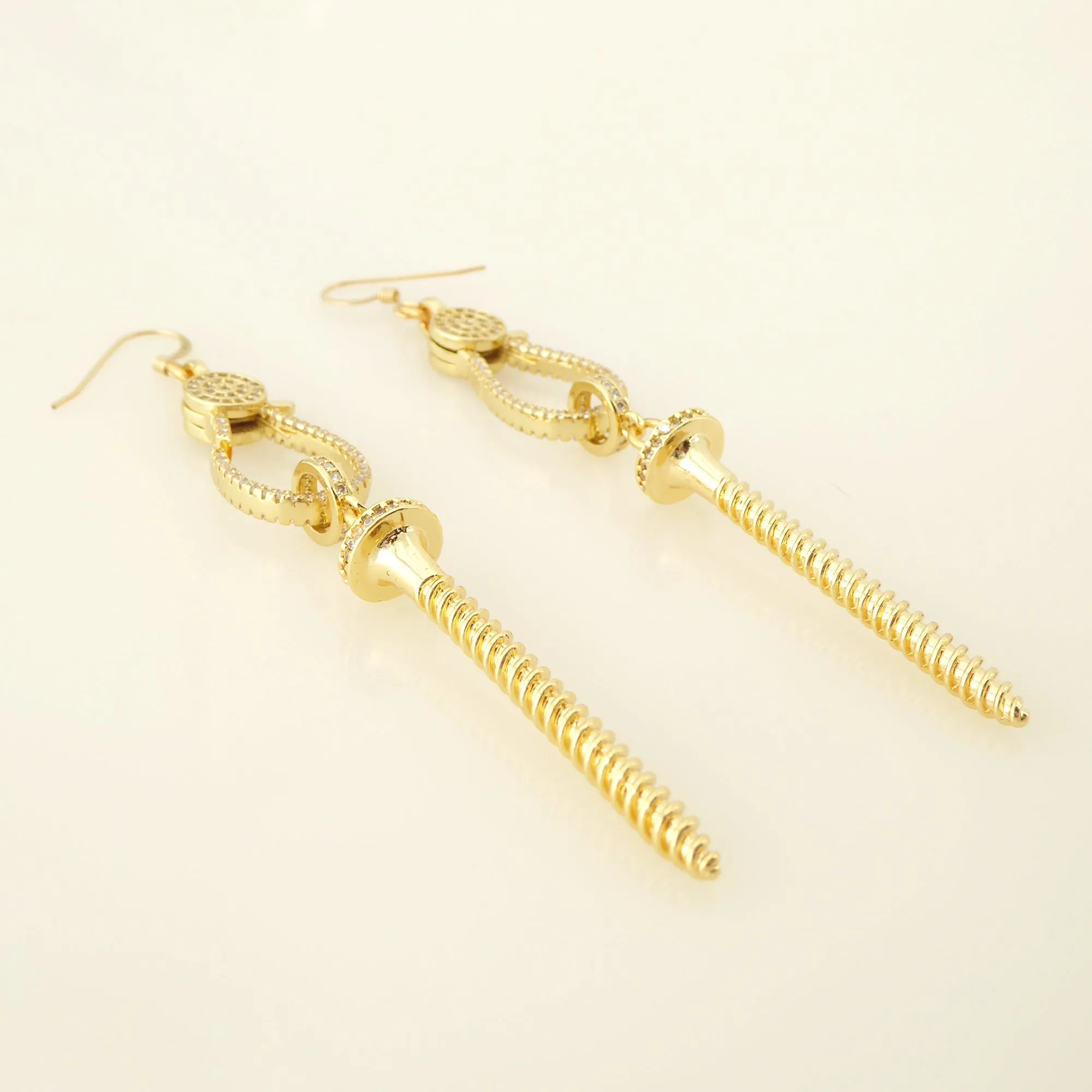 Gold rhinestone pave screw earrings