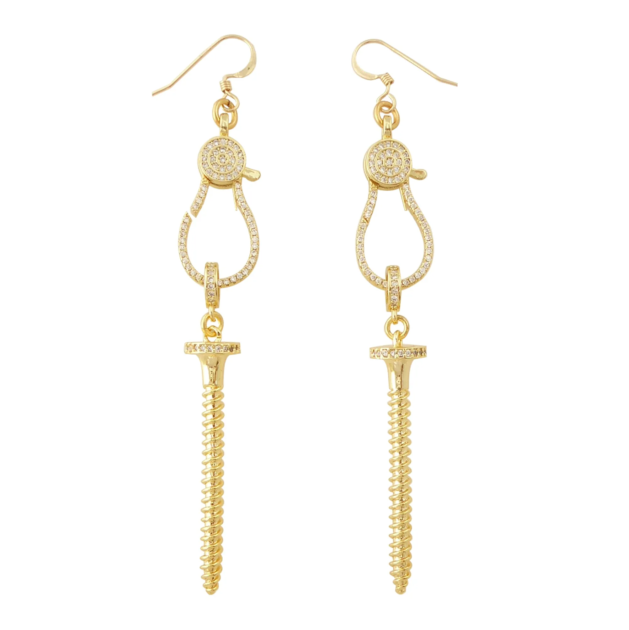 Gold rhinestone pave screw earrings