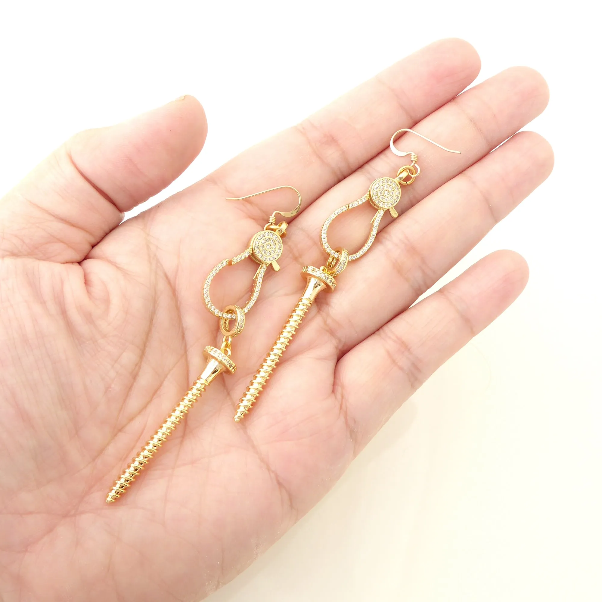 Gold rhinestone pave screw earrings