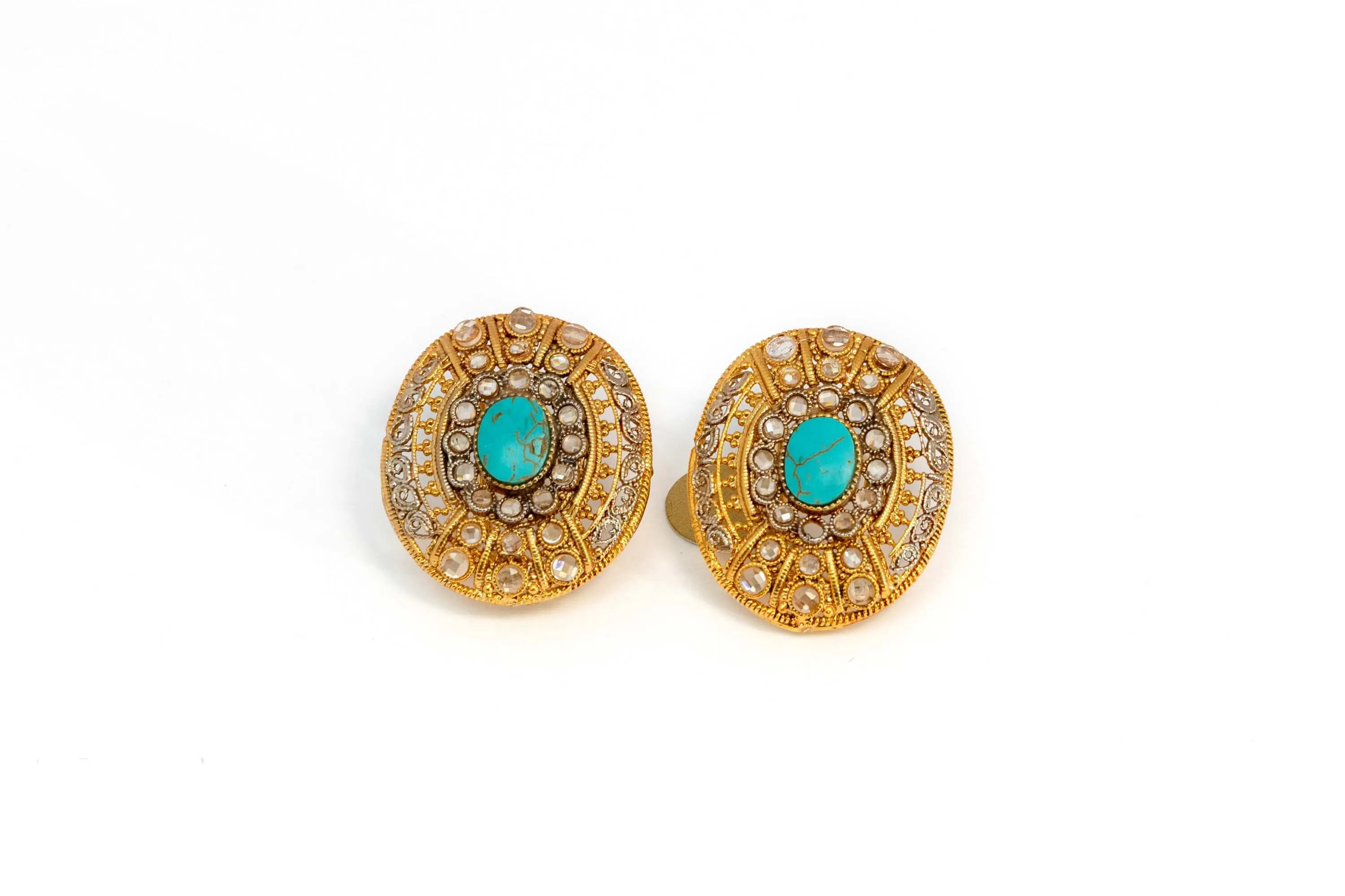 Gold Stud Earrings With Turquoises Stone