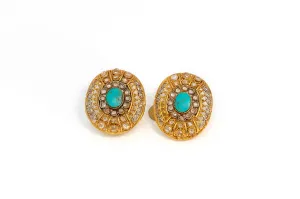Gold Stud Earrings With Turquoises Stone