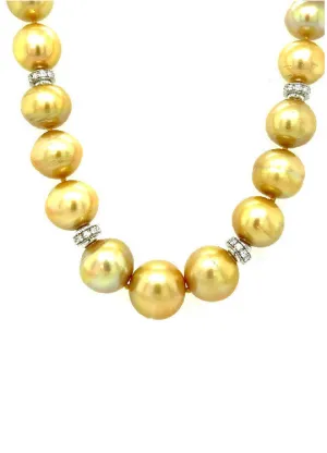 Golden South Seas Pearl, Gold and Diamond Necklace