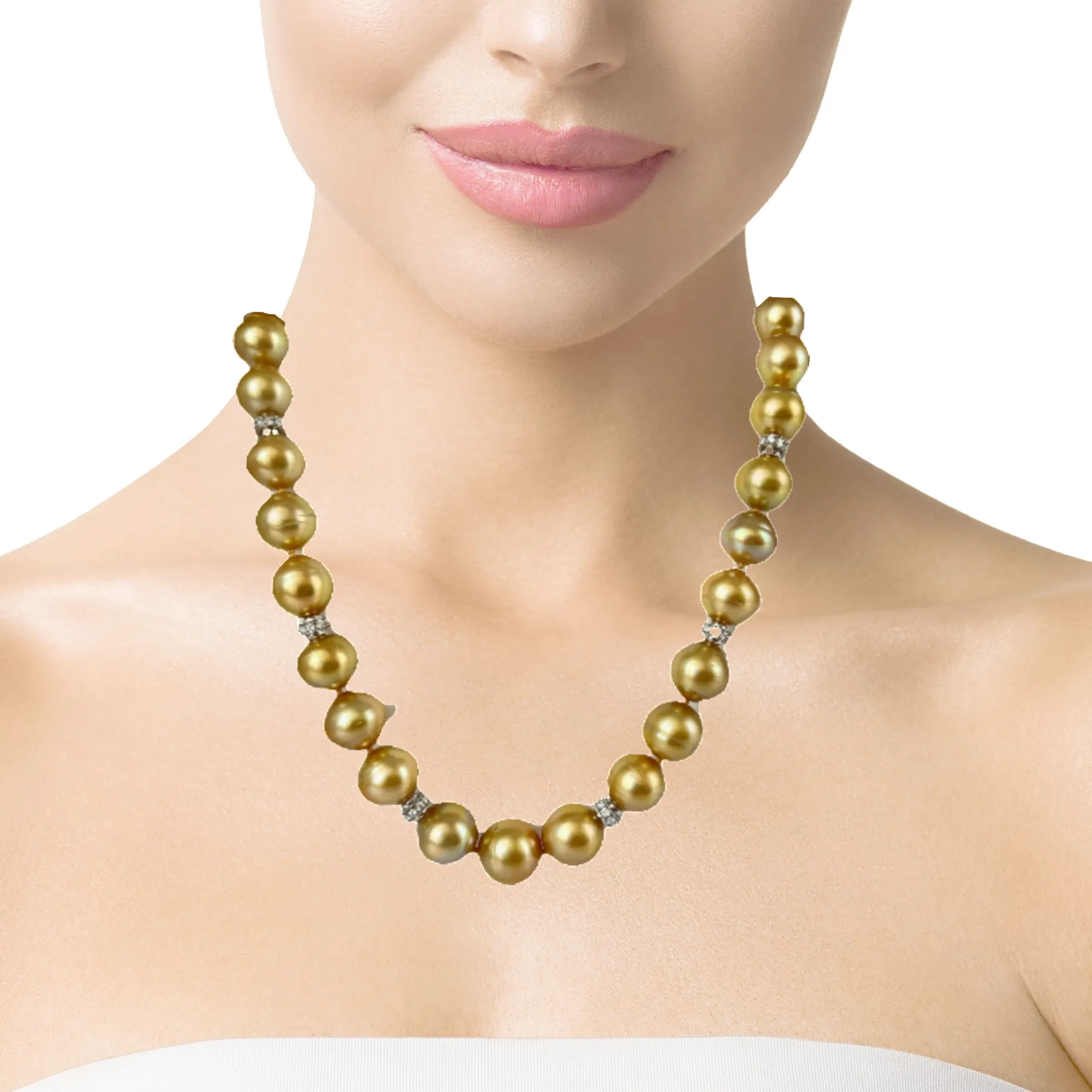 Golden South Seas Pearl, Gold and Diamond Necklace