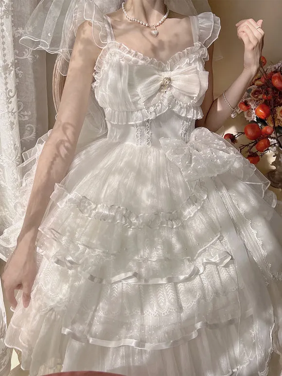 Gothic Lolita Dresses Lace Ruffles White Light Sky Blue