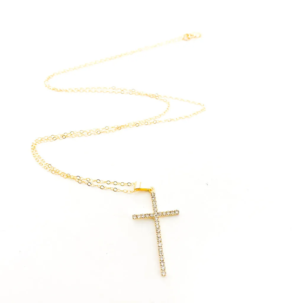 Grace Hanging Rhinestone Cross Necklace